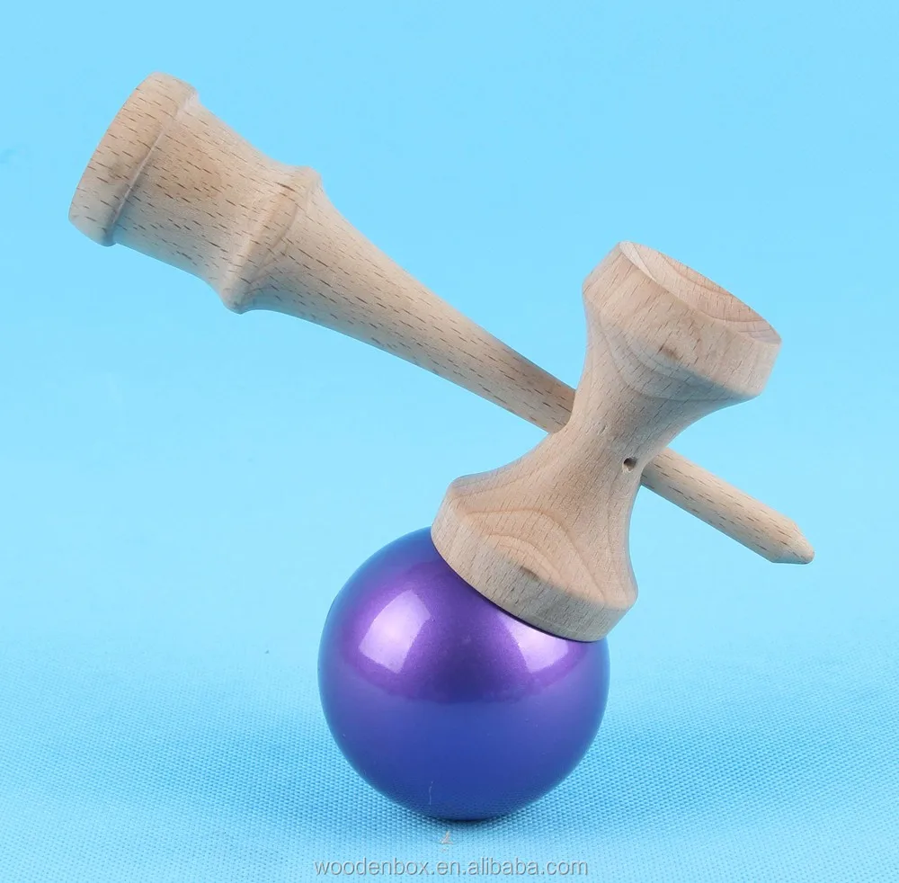 TK18 Metallic Purple Wooden Kendama Toy With Antiskid Glossy Paint For Wholesale