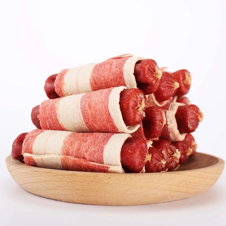 pet supplier Customizable wholesale dog chew Sausage Roll Shaped Chew dog treat  Easy to digest dog snack