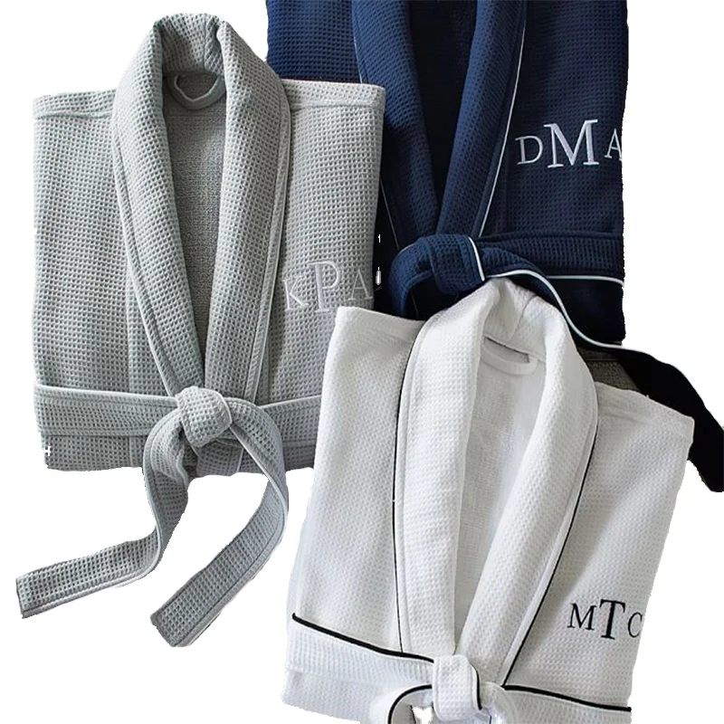 5 Star Luxury Piped Trim spa waffle bath Robe 100% Cotton Waffle Bathrobe With Custom Embroidery Logo