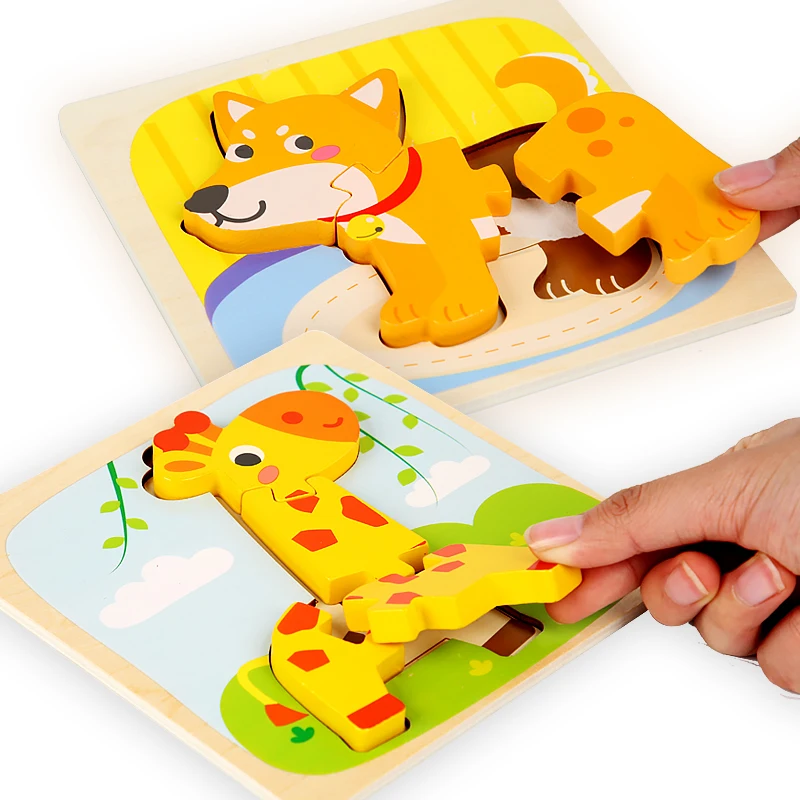 Развивающие игрушки 3D мультфильм животных DIY строительные блоки головоломки раннее образование просветление деревянные для