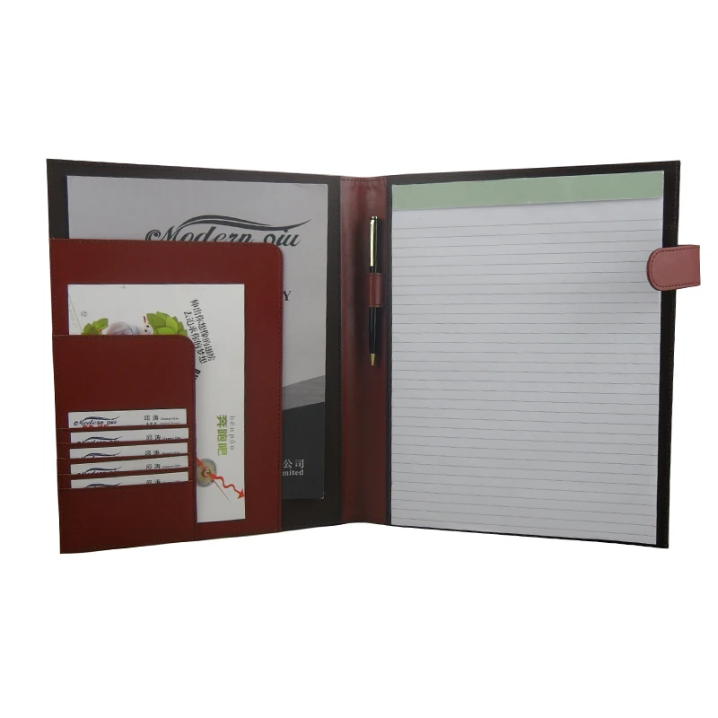 Modernqiu Custom A4 Size Leather File Folder portfolio with calculator cowhide leather padfolio