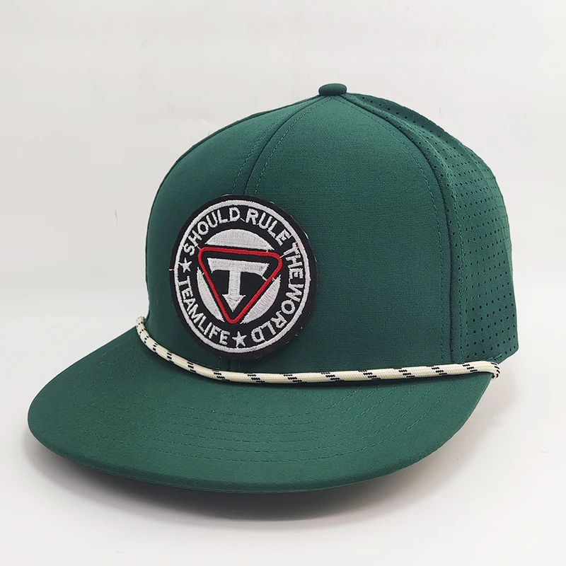 Wholesale Custom High Quality Embroidery Patch Logo Polyester Hat Laser Cut Hole 6Panel Flat Brim Gorras Sports Snapback Cap