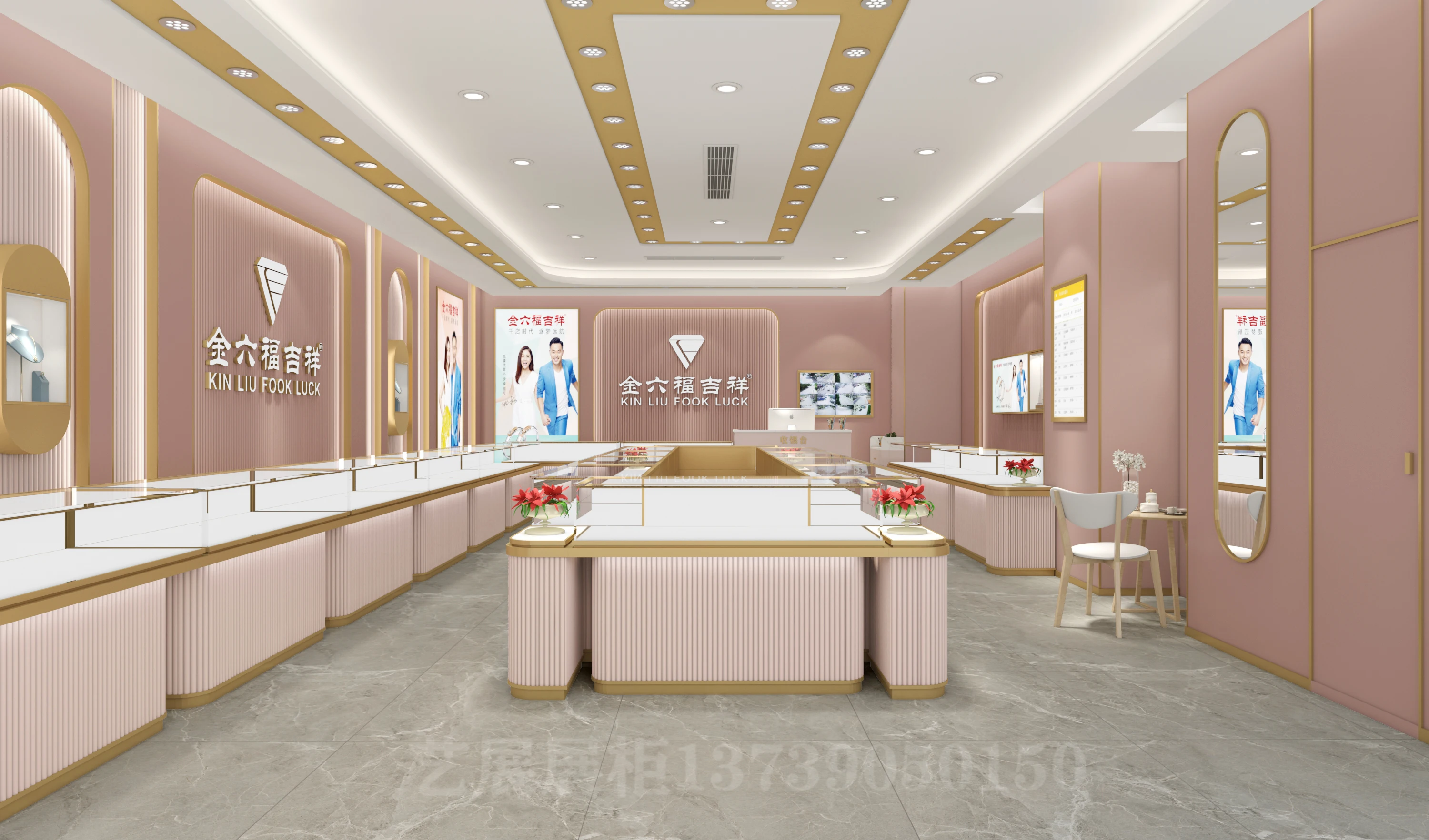 Luxury Stainless Steel Jewelry Display Case LED Light Cabinet Counter Shop Furniture for Store Showcase