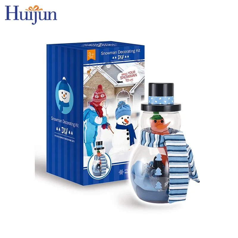 Friendly Winter Outdoor Activity Toy Christmas DIY Snowman Blue Dressing Tool Kit With Snowman Making Jar Snowman Decorating Kit