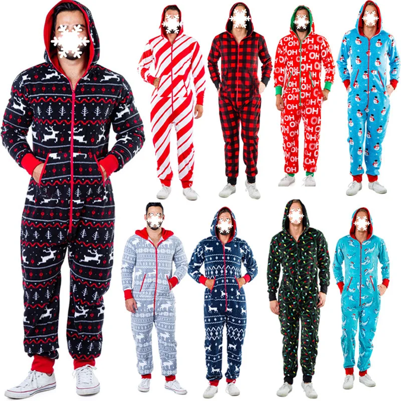 Wholesale Custom Christmas Print Adult Onesie Pajamas For Men