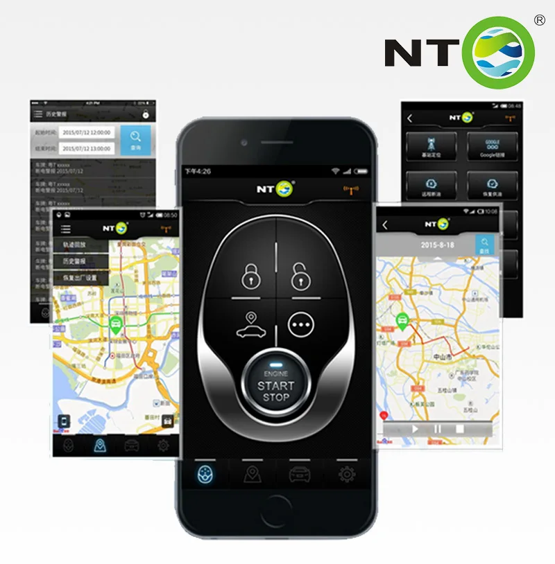NTO Remote Engine Start Security Wireless Device Bt Smartphone App Car Alarms Gps Tracking Pke Vehicle Gps Tracker Alarm System