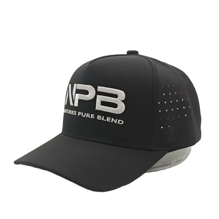 OEM Custom Logo Laser Cut Holes Performance 5 6 7 Panels Flat Bill Brim Hydro Nylon Rope Waterproof Snapback Baseball Cap Hat