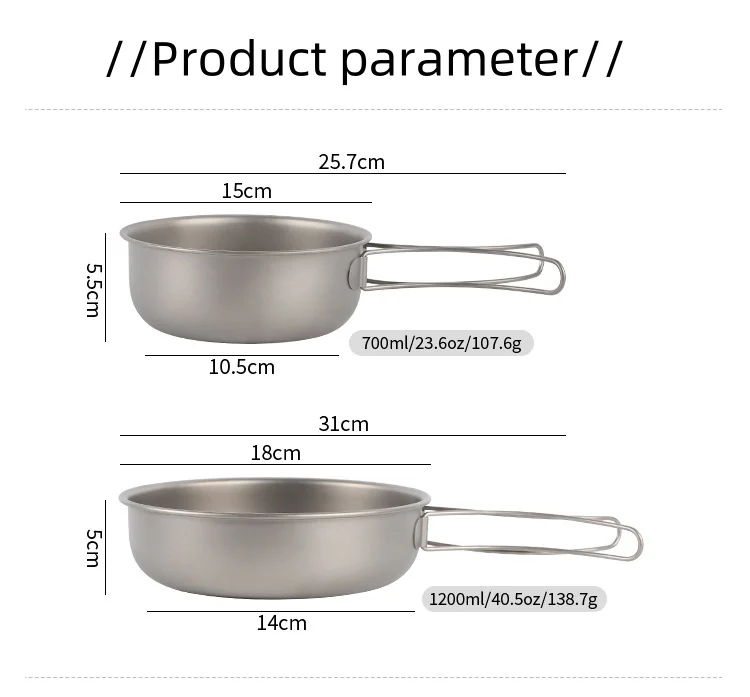 Wholesale multifunction China factory hot sale 200ml - 700ml light weight travelling pure titanium pans for outdoor camping