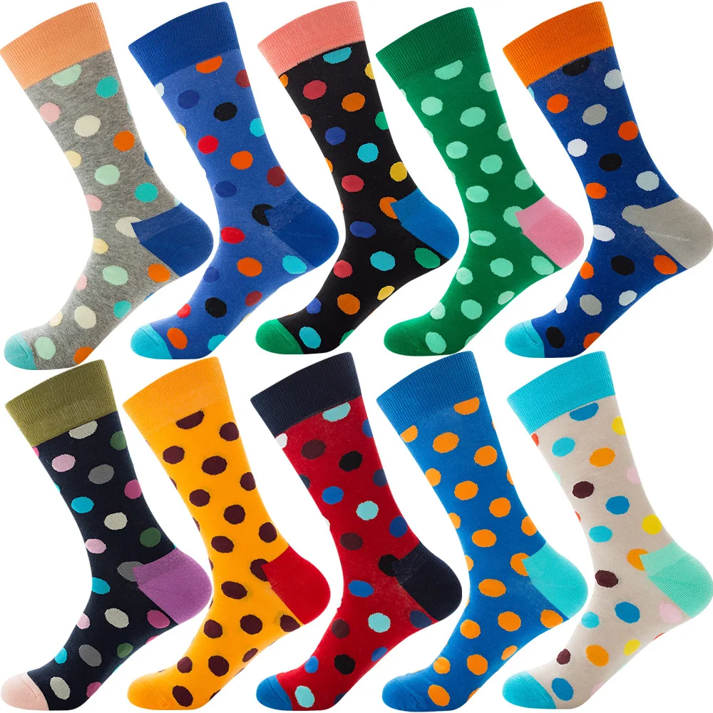 Wholesale 10 Pairs Socks One Pack Man Colorful Mix Color Socks Casual Happy Cotton Dot Striped pattern Socks
