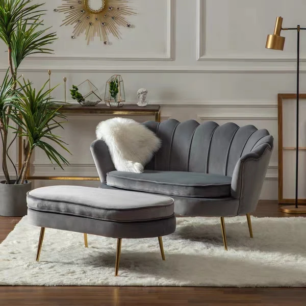 High Quality Living Room Furniture Pink Velvet Fabric Upholstered Pedal Pouf Stool