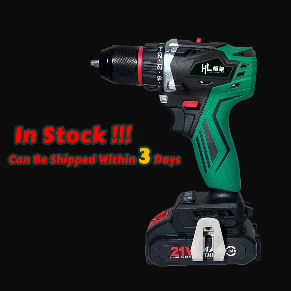 HENGLAI  Customized Brushless Cordless Drill 21V Battery Hammer Power Drills Screw Driving 10mm 45nm Multipurpose Impact Drill