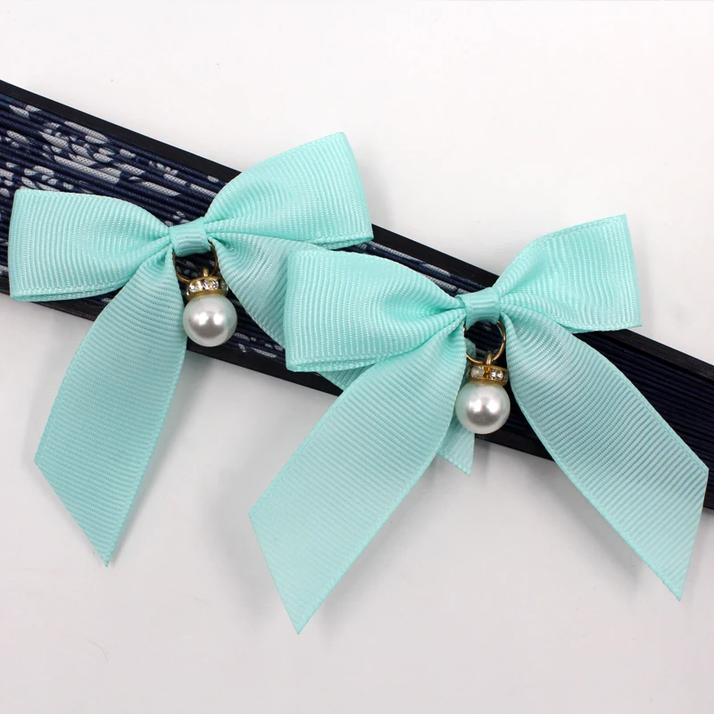 Factory custom 2cm Blue ribbed lead knot with tail hanging drill wrap waist polyester ribbon bow