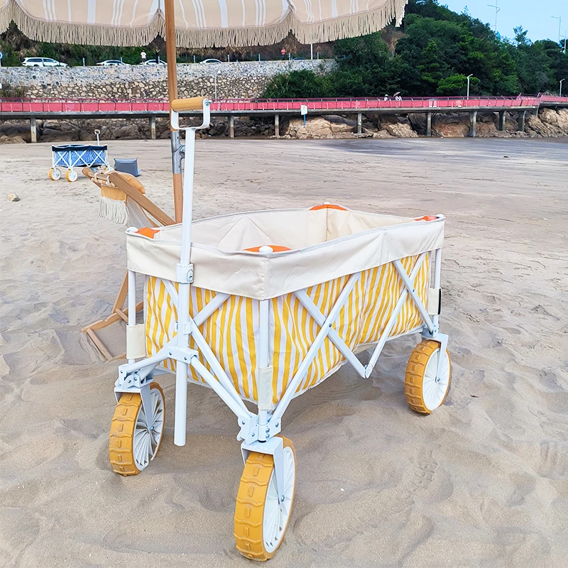 Custom pattern premium large folding  beach cart wagon trolley hand truck with big wheels for  sand desert beach camping