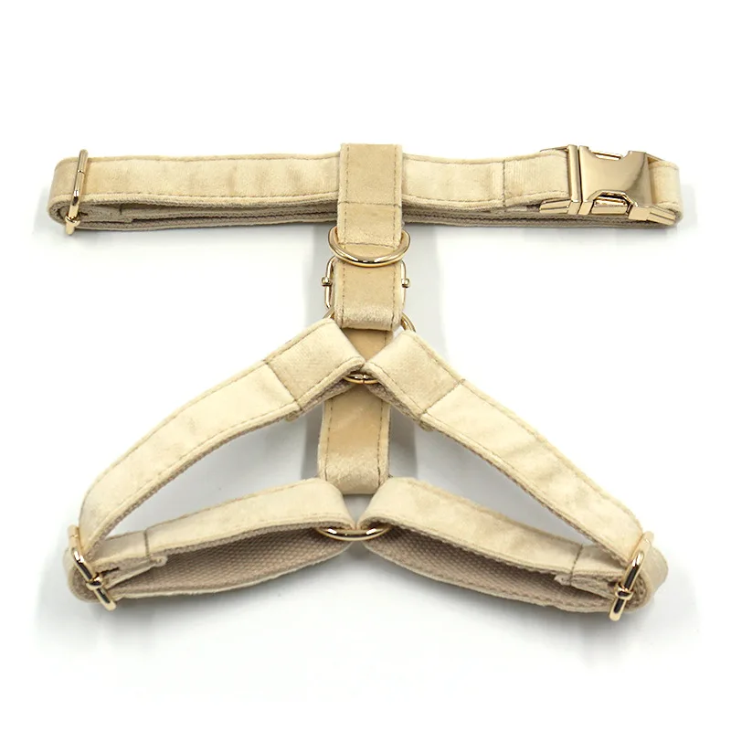 Cream Velvet Pet Harness for Small Medium Large Dogs Harness Personalized Luxury Dog Harness with Gold Buckles