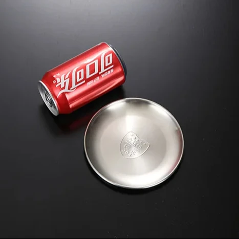 Silver Matte Food Plate Round Rolled Edge Korea Style Stainless Steel Plates Dishes for Kitchen Outdoor Camping