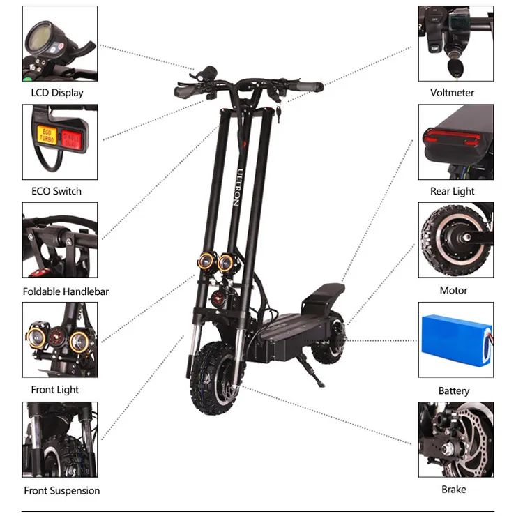 
150Kg Load Fastest Foldable CE Battery Charger Seat Adult Ultron T118 Electric Kick Scooter 