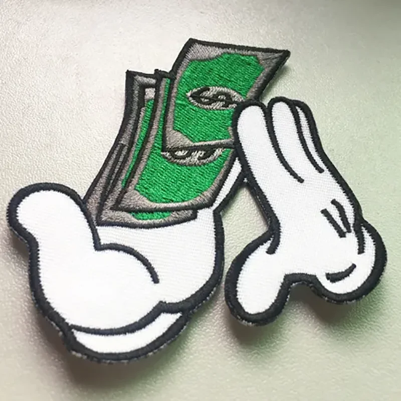 Funny Money In Hands Hats Clothing Appliques Iron on Embroidery Patch Custom Logo Embroidered Patches for Hats Clothes
