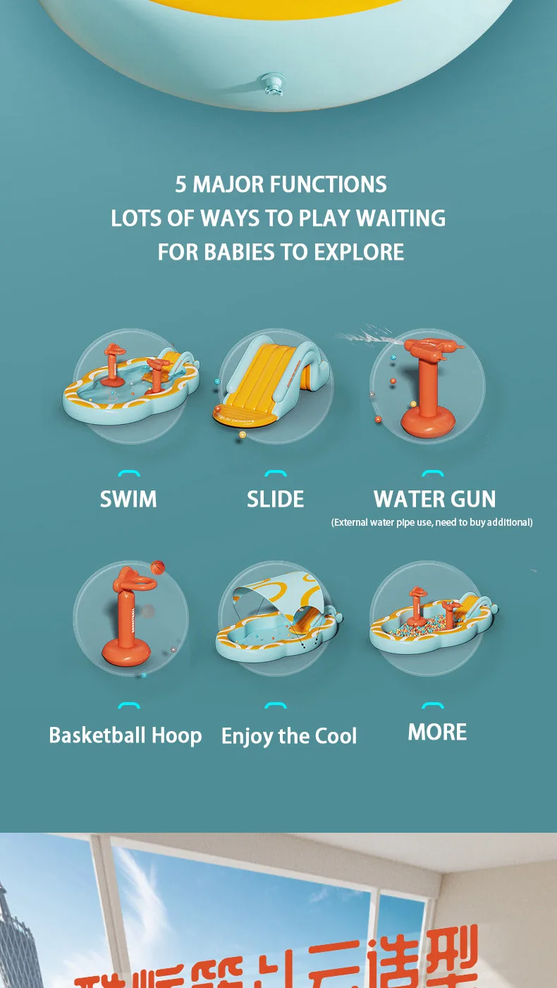 120-320cm  adults  inflatable water slide sea pool with outdoor cover and pool toys inflatable