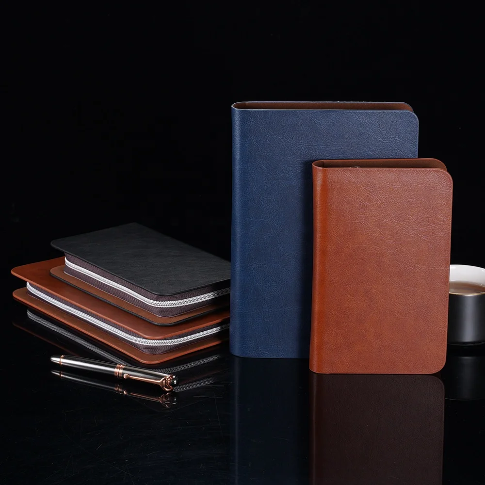 A6 Leather Organizer Journal Stationery Office Supply Business Leather Binder Zipper Portfolio Notebook A5 Folder