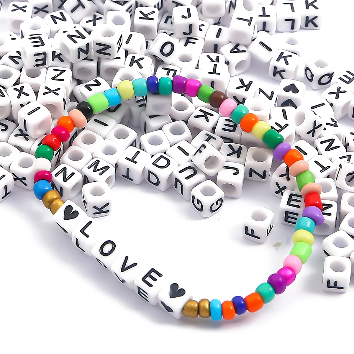 100pcs/Pack 6x6mm Plastic Acrylic English White Cube Letter Beads Alphabet Beads Text Beads