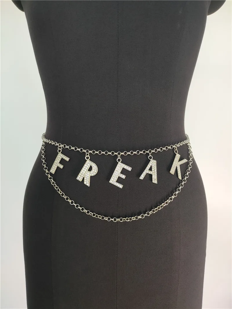 Women Body Chain Jewelry Handmade Sexy Rhinestone Trending Words DIY Letter Waist Chain Belt