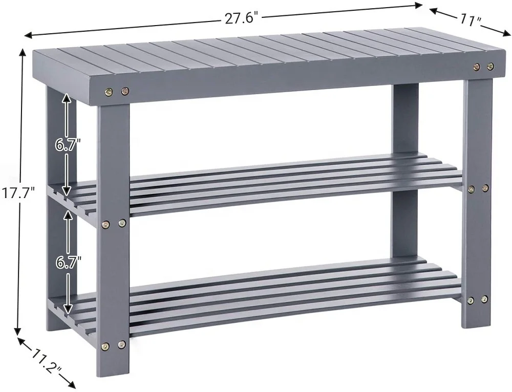 3 Tier Bamboo Shoe Rack Bench - Sturdy Organizer Holds up to 300lbs for Entryway Bedroom Living Room Shoe Organizer Shelf