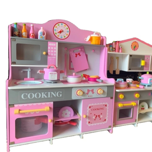 Wholesales European-style kitchenette wooden food toy set kids pretend cooking play wooden kitchen educational toys