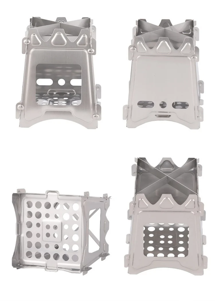 Hot Sale Stainless Steel Camping Wood Stove Folding Portable Backpacking Wood Burning Stove with Carry Bag