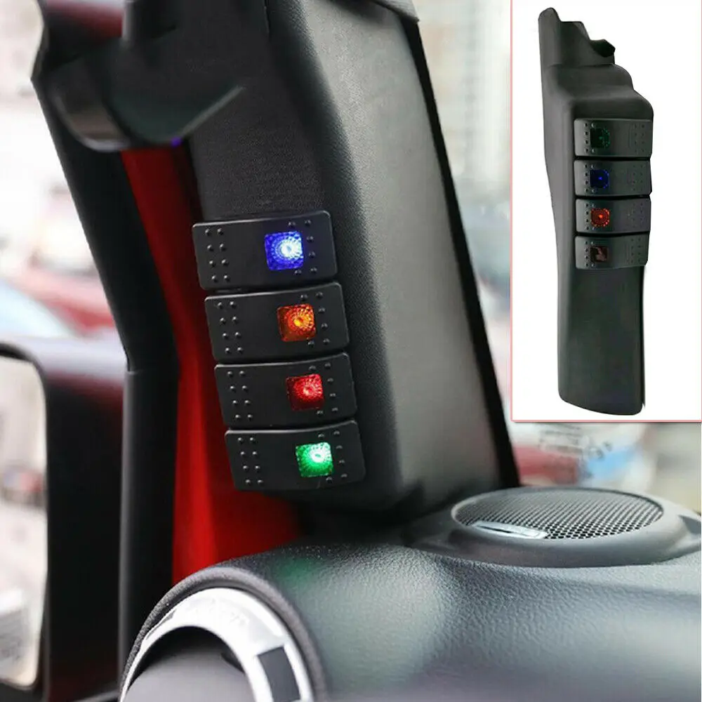 NEWWIND Panel Kit Left Hand A Pillar Switch with 4 LED Boat Rocker Switch for Jeep Wrangler 2007-2015