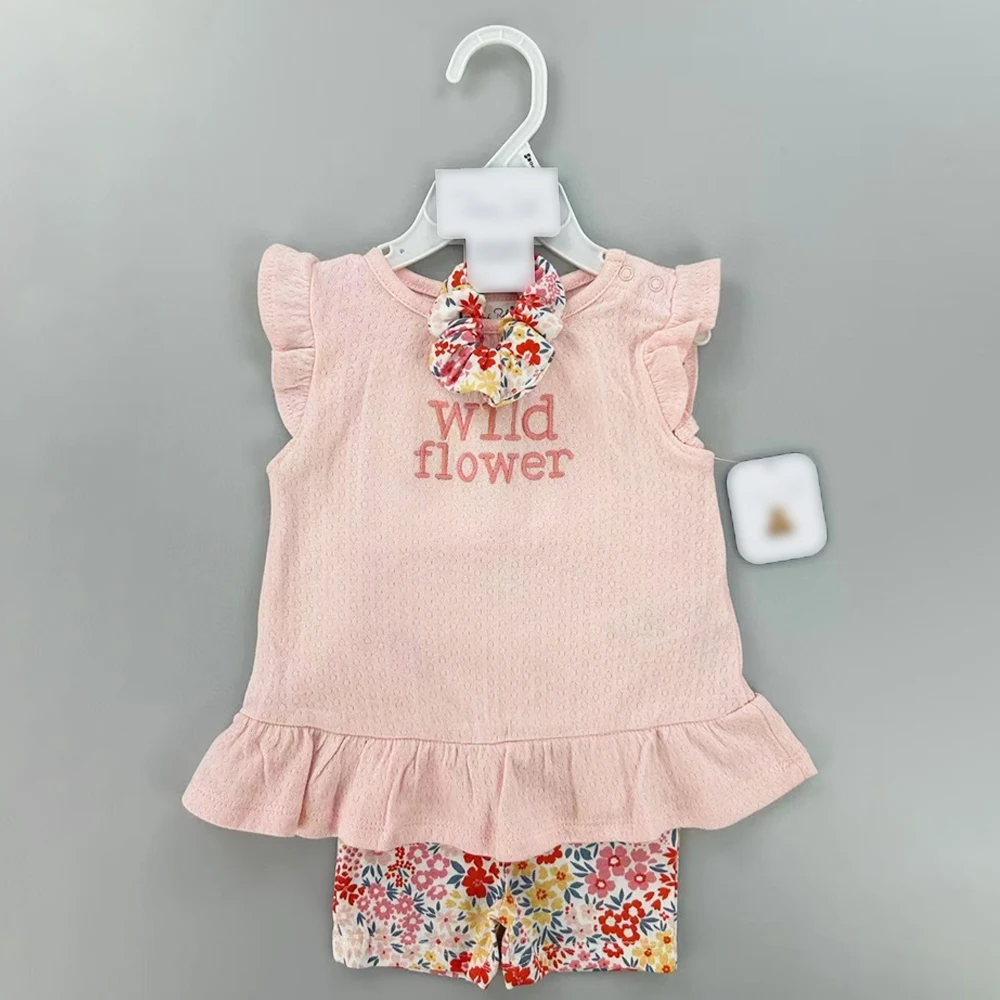 Wholesale Baby Girl Dress+Pants+Headband 3pcs Set Summer Newborn Infant Cotton Clothes Toddler Baptism Dress
