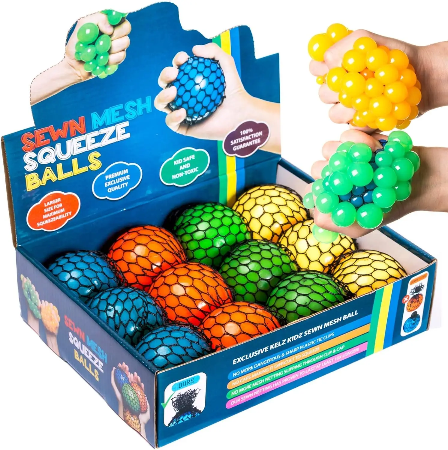 Sensory ADHD Toys Gift Set,Squishy Balls with Soft Beads and Glitter -   Sparkly Mesh Stress Balls,Colorful Squeeze Grape Balls