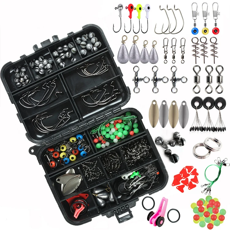 188pcs Crank Jig Hooks Casting Sinker Weights Swivels Snaps Slides Tackle Box Fishing Accessories Kit