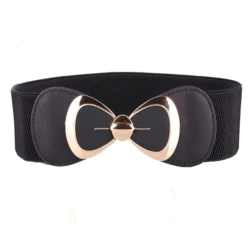 Wholesale Elastic Belts For Women Fashion Bow Gold Buckle Flexible Ladies Waistbands