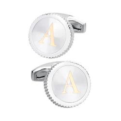 Newest 26 Letters Cufflinks for Mens High quality Round Brass Base Gold Alphabet Cuff links with Transparent acrylic
