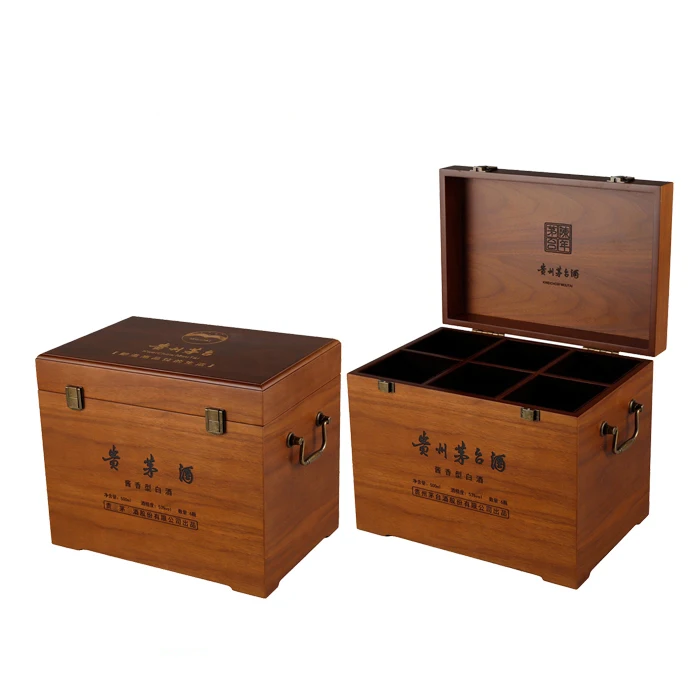 wholesale custom 6 bottle box portable MDF wood wine box with metal handles OEM & ODM