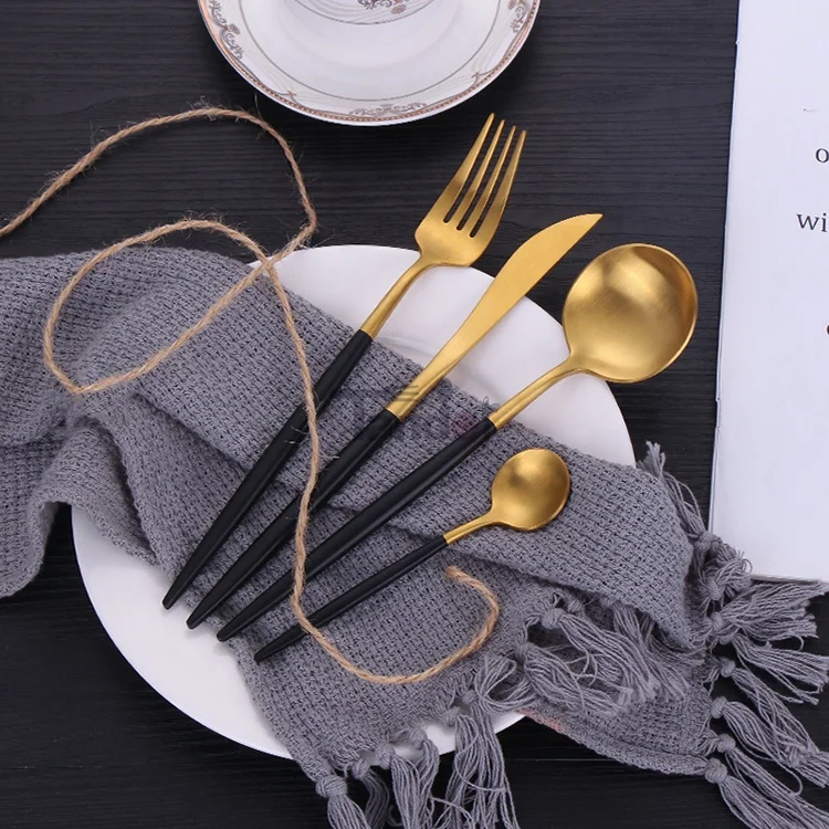 elegant bulk matte gold cutlery pink handle stainless steel flatware