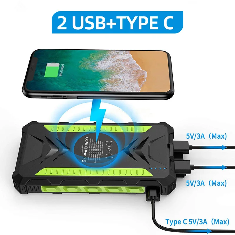 Solar Power Bank Wireless Magsafe Magnetic Charging 26800mah Power Banks External Battery Cellphone Fast Charging with Dual LED