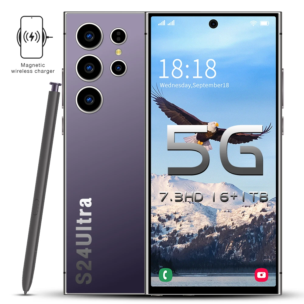 Premium S24 ULTRA Smart Mobile Phone 16GB+1TB High-Resolution 72MP Front 108MP Rear Cameras Full Screen Android 14