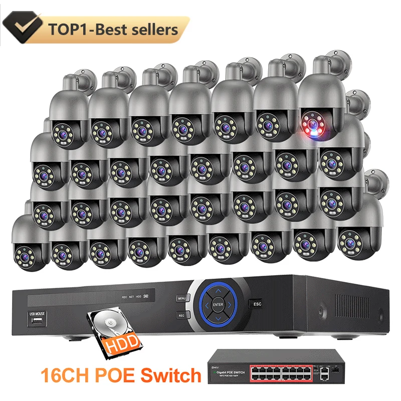 Xmeye DVR NVR 32-канальный H.265 + 8MP 4K наклон панорамирования с автоматическим отслеживанием человека система видеонаблюдения