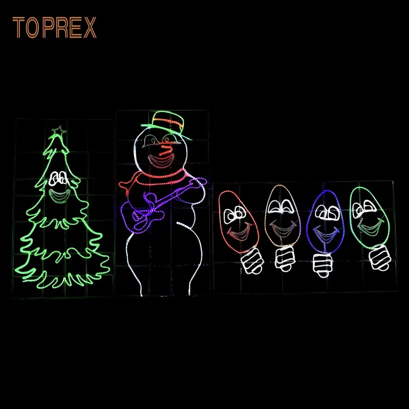 2022 Outdoor LED Decorative Lighting 2D Christmas Tree Snowman and Bulbs Motif Lights
