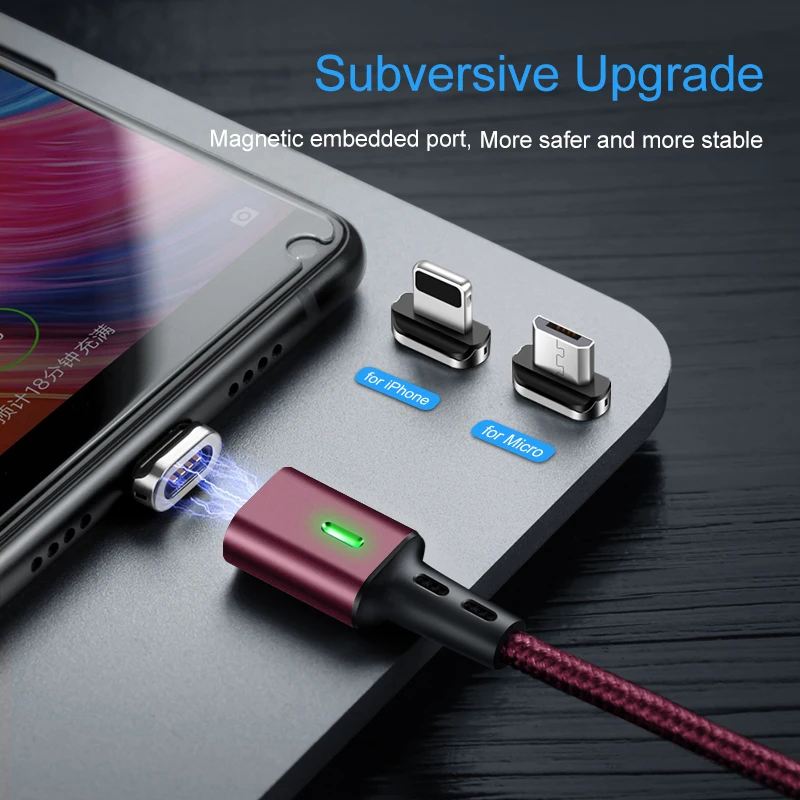  Elough high quality 2m braid fast charging usb c type-c 3 in 1 charger magetic data