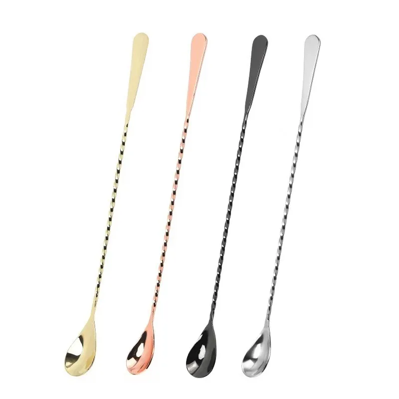 Custom Logo Stainless Steel Bar Spoon 27/30/33/40/50cm Swizzle Stick Cocktail Silver Gold Black Cocktail Spoon