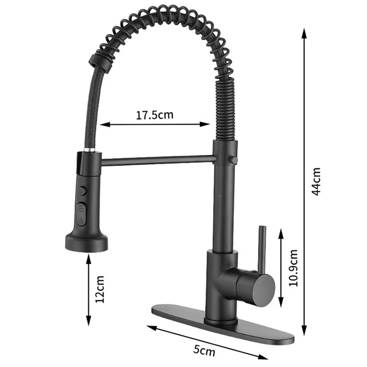 stainless steel kitchen faucet with pull out sprayer base panel spring flex sink water mixer tap short 2 mode silver or black
