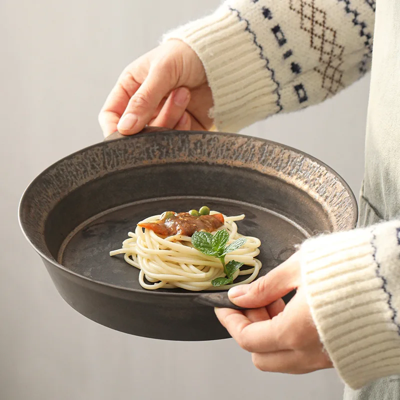 Light Luxury Deep Dish Tableware Creative Western Steak Spaghetti Dish Japanese Style Ceramic Plastic Patterned Plate Home Use