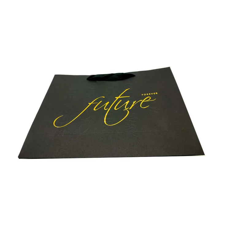 Оптовая продажа с фабрики, Роскошная золотая фольга, Черная бумажная сумка для покупок с логотипом