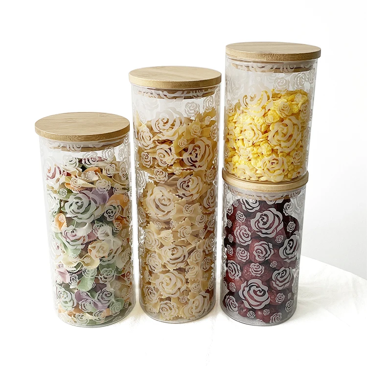 Modern Design Round Glass Stash Jar with Bamboo Lid Airtight Canister for Freshness Preservation for Camping Kitchen Glass