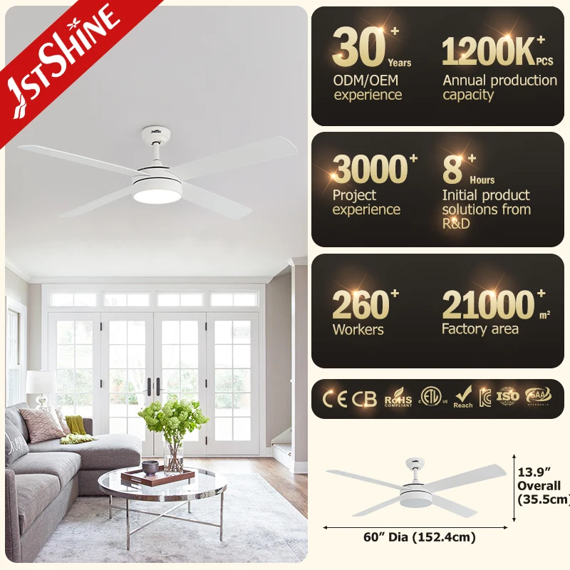 1stshine LED ceiling fan fancy 4 MDF blades dimmable led light DCF-W986 60 inches ceiling fan light