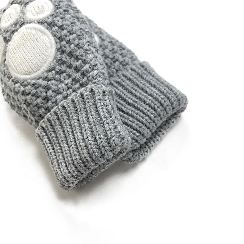 Toddler Baby Girl Winter Soft Warm Knitted Mittens Cute Cat  Embroidery Baby Gloves