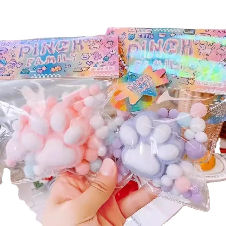 Squishy Cat Paw Squeeze Toys Pinch Family Cute Kawaii Squishies Sensory Toys Stress Relieving Fur Ball Gifts Fidget Toy Squishy