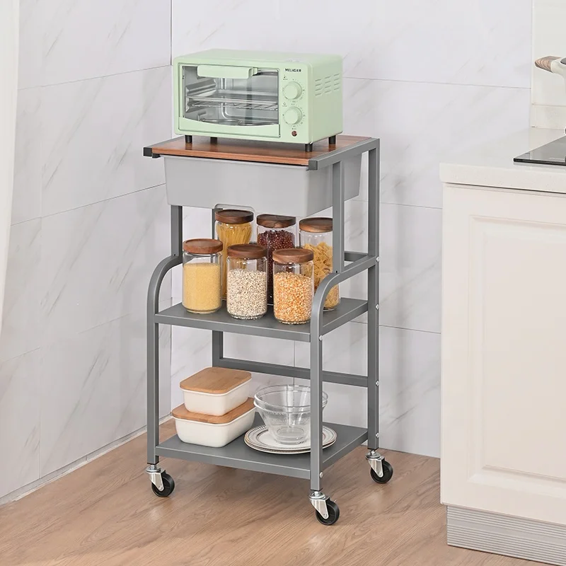 High Quality Household Metal Organizer Storage Rack Rotating Kitchen Utility Cart Living Room Storage Trolley with Drawers